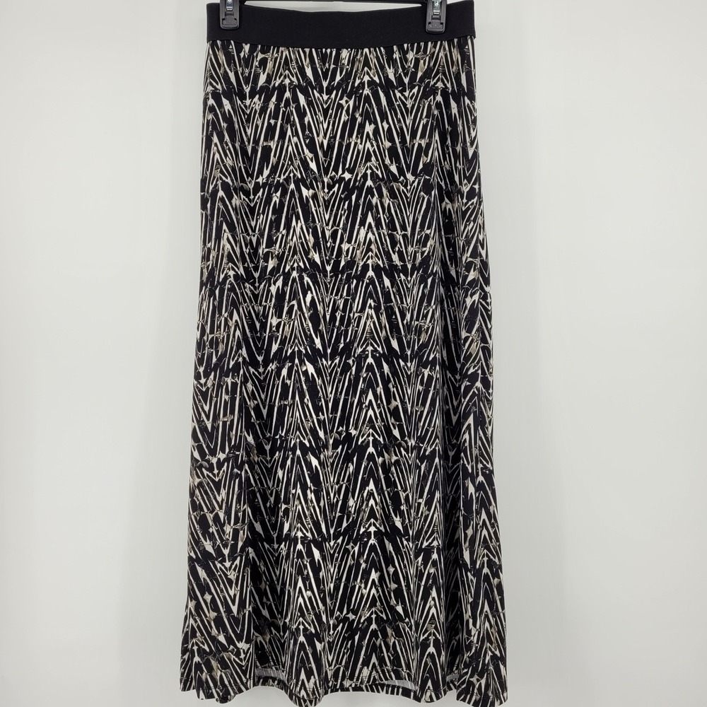 Alfani Boho Black White Geometric Chevron Print Jersey Knit Maxi Petite M Skirt